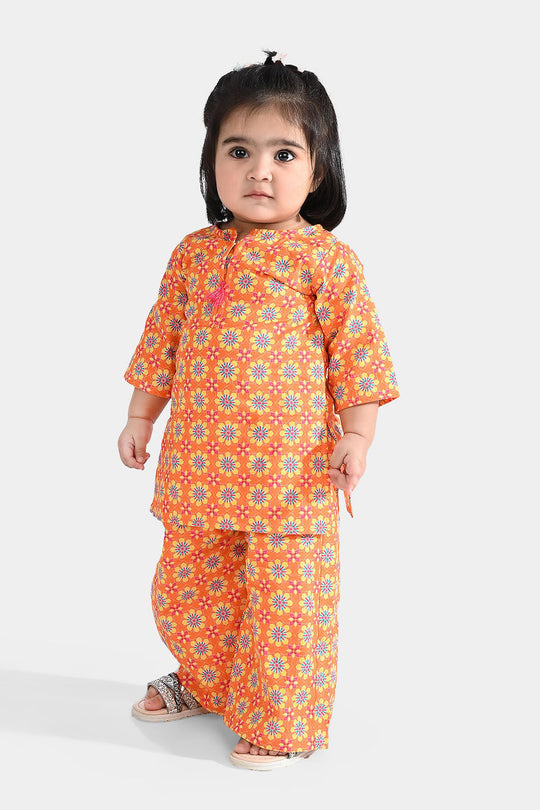 Infant Girls Cotton Printed 2Pcs Orchid - Orange