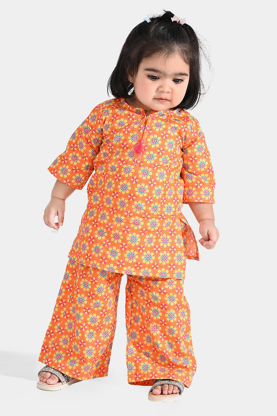 Infant Girls Cotton Printed 2Pcs Orchid - Orange