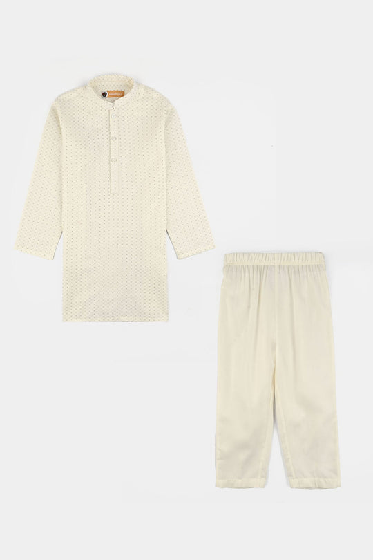 Boys Poly Viscose Kurta Pajama (Elegant)-Cream