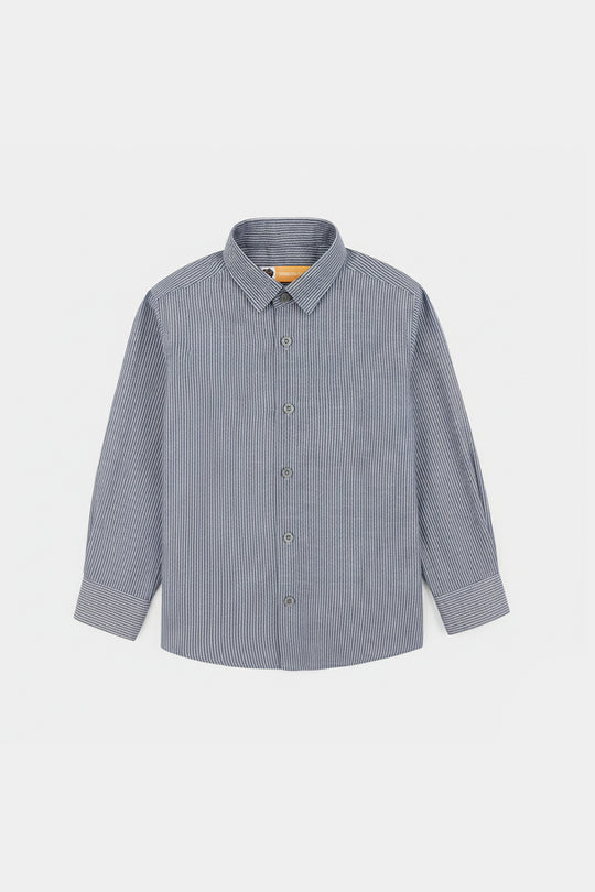 Boys Yarn Dyed Striped Formal Shirt – Grey