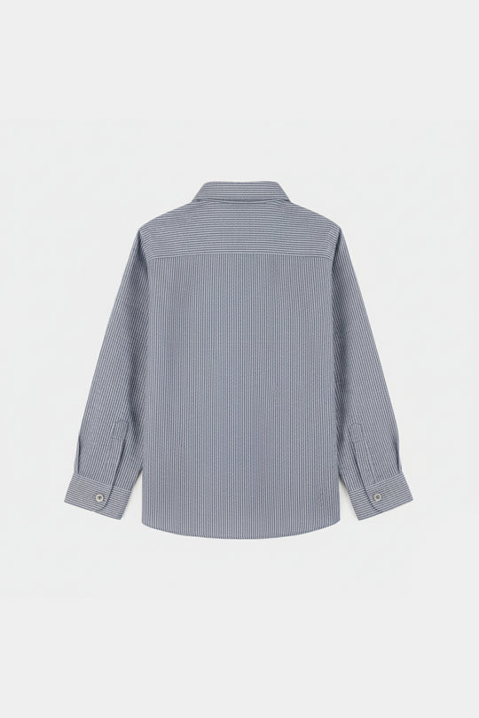 Boys Yarn Dyed Striped Formal Shirt – Grey