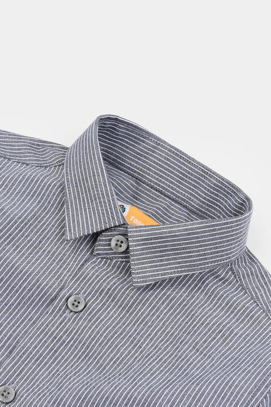 Boys Yarn Dyed Striped Formal Shirt – Grey