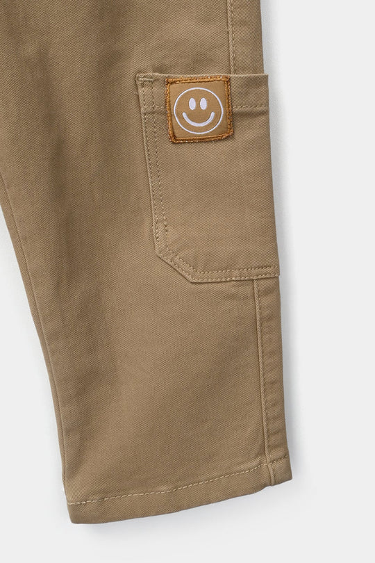Infant Boys Cotton Twill Pants Cargo Style - Camel/Brown