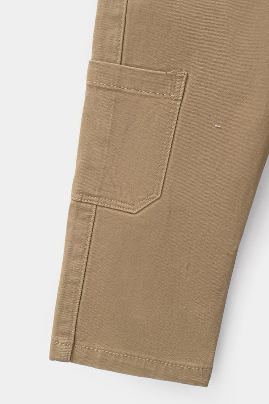 Infant Boys Cotton Twill Pants Cargo Style - Camel/Brown