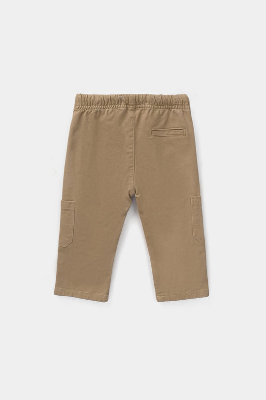 Infant Boys Cotton Twill Pants Cargo Style - Camel/Brown