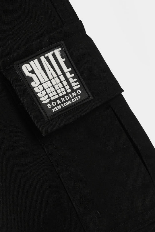 Boys Cotton Twill Pants (Roll Up) - Black