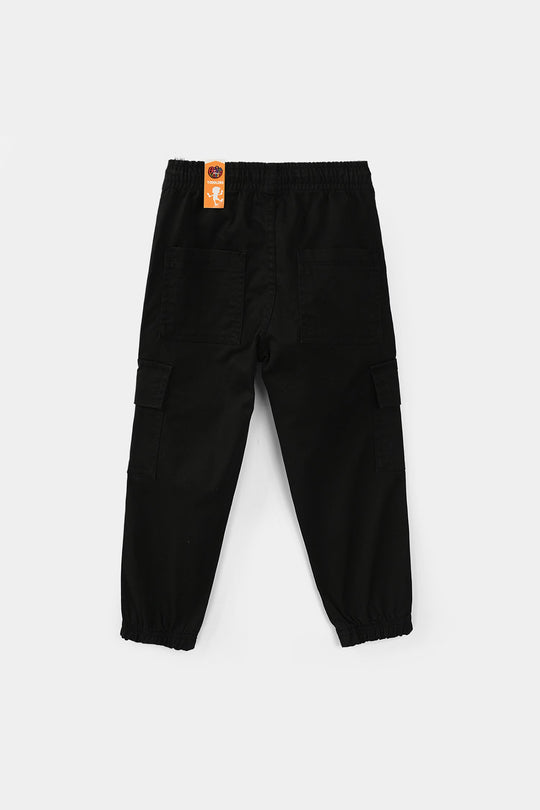 Boys Cotton Twill Pants (Roll Up) - Black