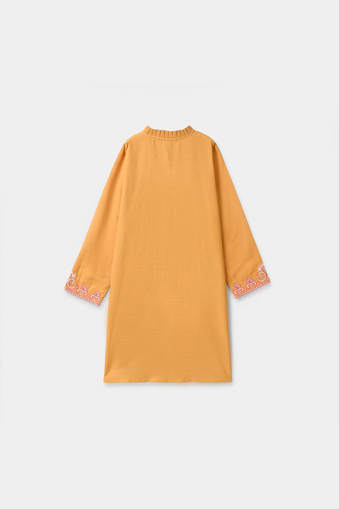 Girls Slub Jersey Embroidered Kurti - Mustard