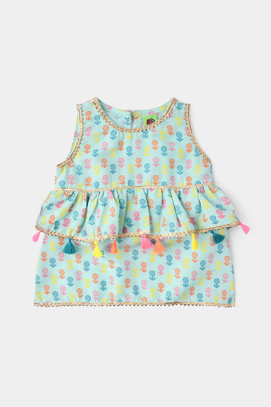 Infant Girls Poly Cambric 2Pcs Set (Dolly) - Mint Green
