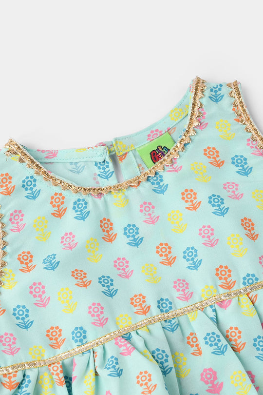 Infant Girls Poly Cambric 2Pcs Set (Dolly) - Mint Green