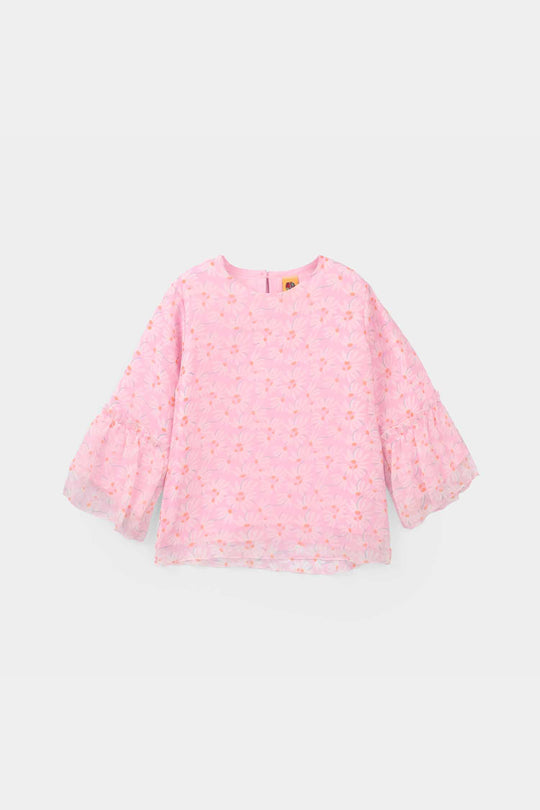 Girls Chiffon Casual Top - Pink Flamingo