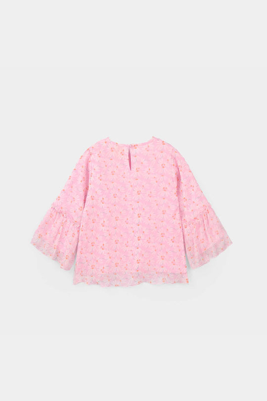Girls Chiffon Casual Top - Pink Flamingo