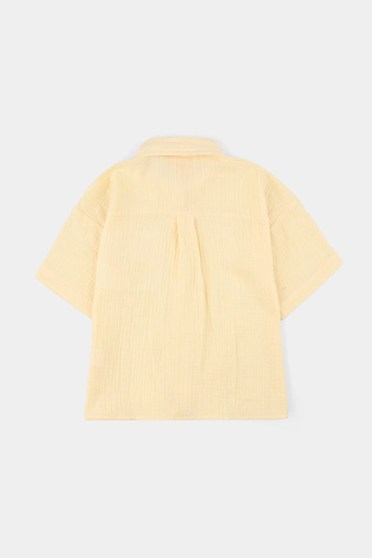 Girls Cotton Embroidered Top (Heart) - Yellow