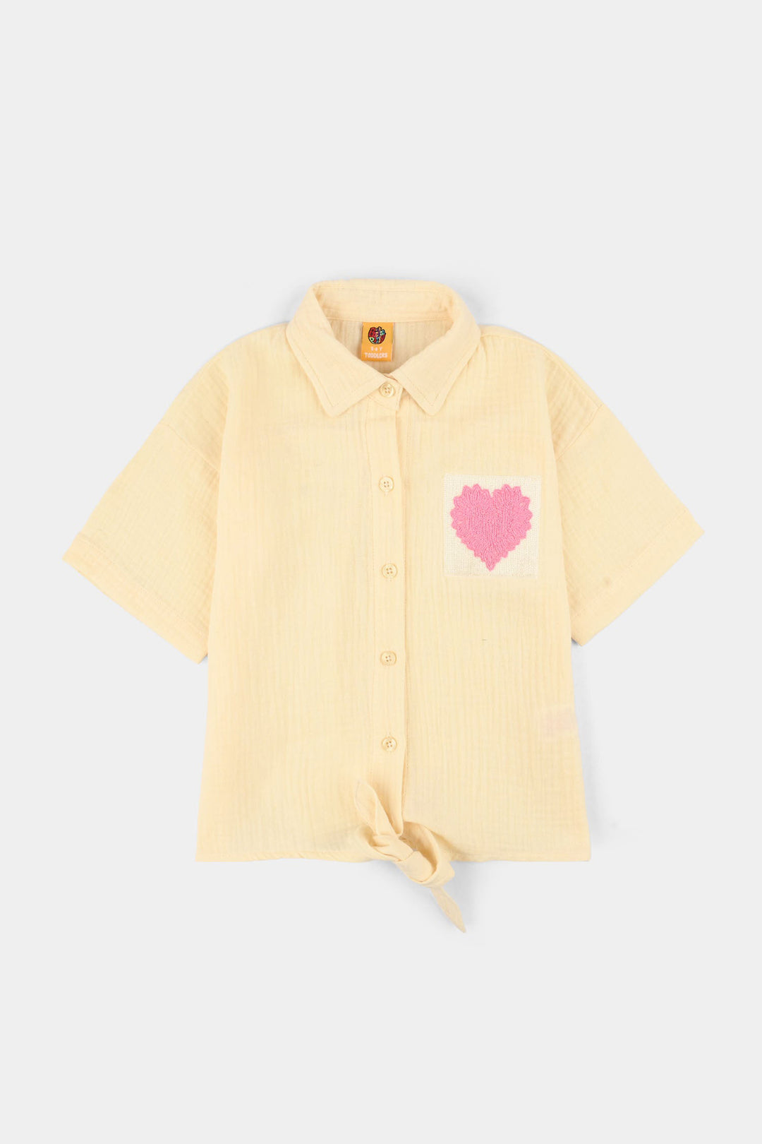 Girls Cotton Embroidered Top (Heart) - Yellow