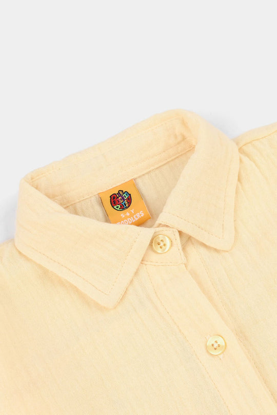Girls Cotton Embroidered Top (Heart) - Yellow