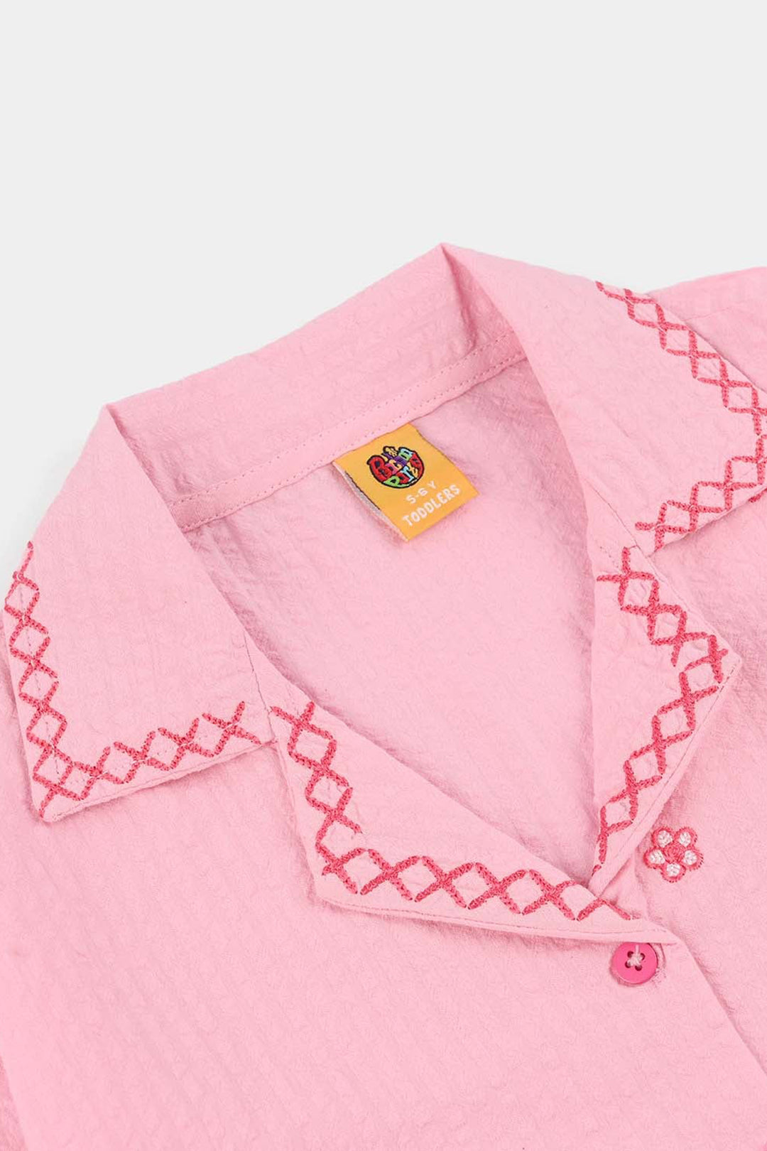 Girls Cotton Embroidered Top (Candy) - Pink