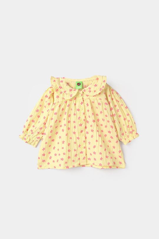 Infant Girls Cotton Casual Top - Lemon Yellow