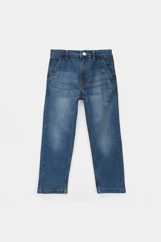 Boys Denim Stretch Pants - Mid Blue