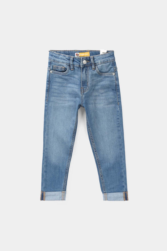 Boys Denim Stretch Pants (Folded) - Mid Blue