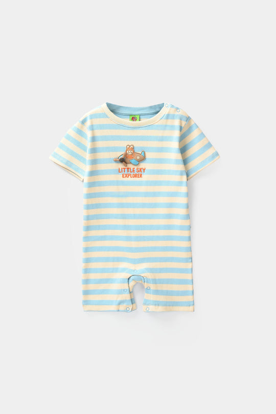 Infant Boys Rib Knitted Romper (Stripes) - Blue