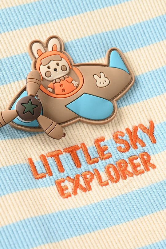 Infant Boys Rib Knitted Romper (Stripes) - Blue