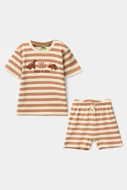 Infant Boys Rib Knitted Suit - Brown