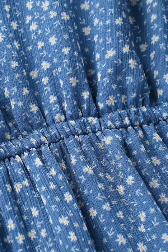 Girls Chiffon Casual Floral Frock - Blue