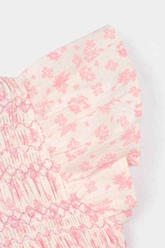 Girls Cotton Casual Frock Smoking-Pink