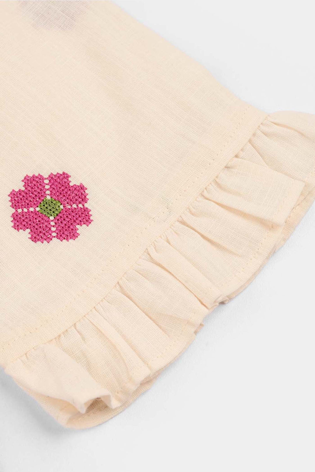 Girls Cotton Slub Embroidered Top (Criss Cross) - Ivory