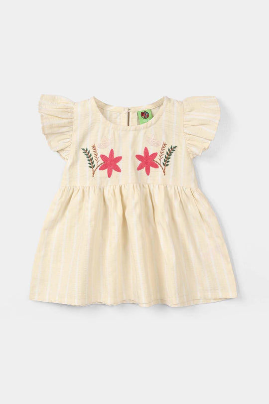 Infant Girls Cotton Embroidered Top - Lemon
