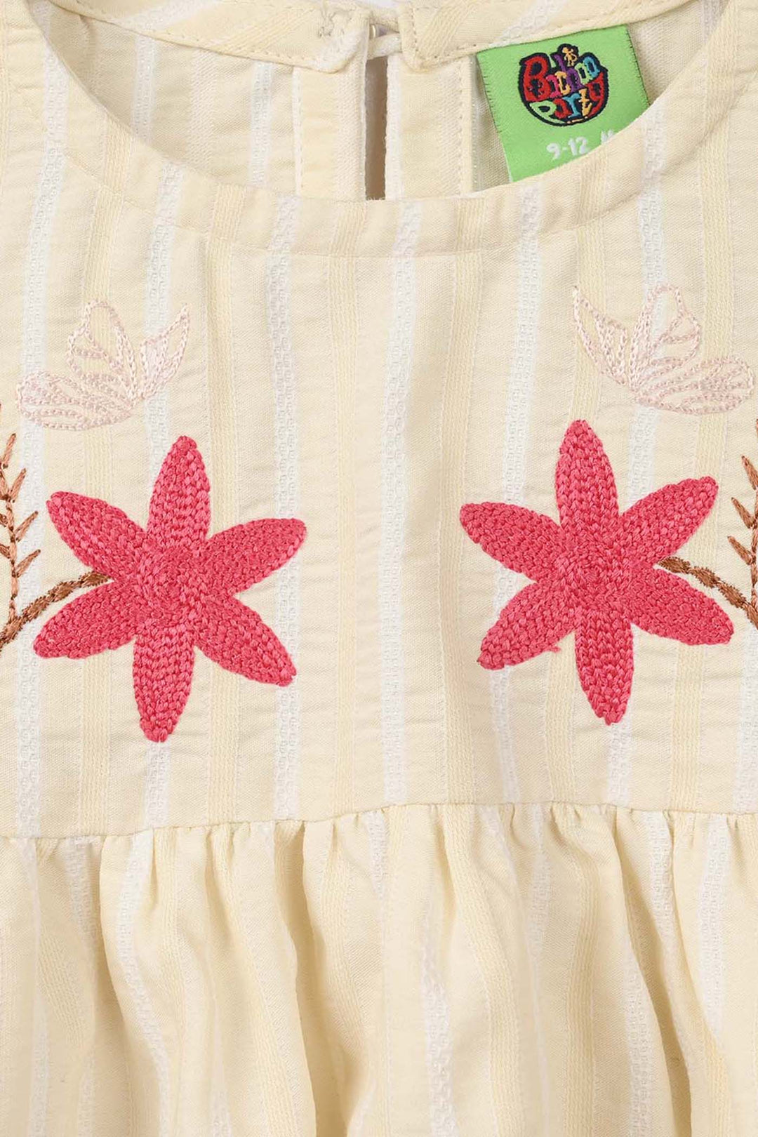 Infant Girls Cotton Embroidered Top - Lemon