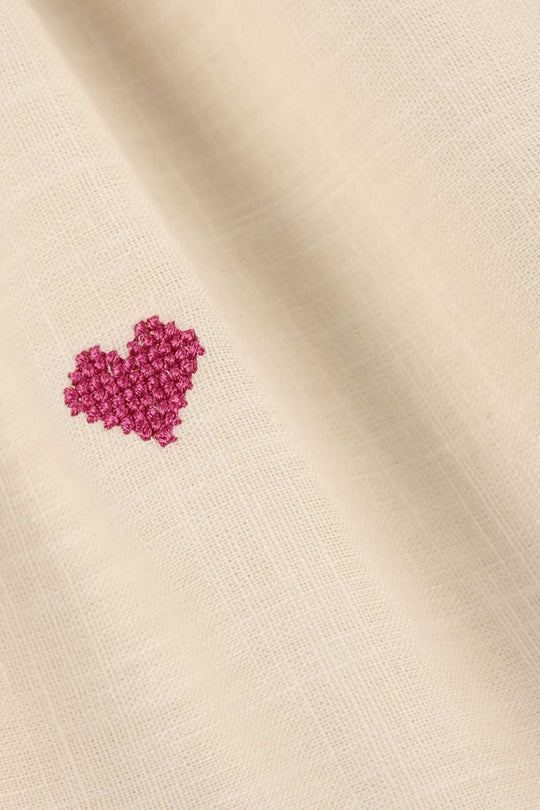 Infant Girls Cotton Slub Embroidered Top (Pink Flowers) - Beige