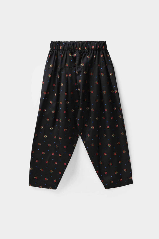 Girls Poly Satin Printed Shalwar - Black