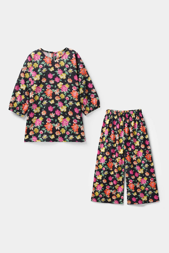 Girls Cotton Printed 2Pcs Raspberry - Multi
