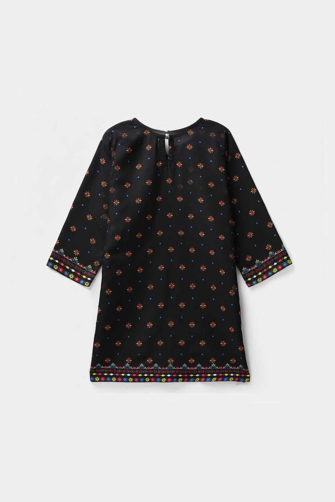 Girls Poly Satin Printed Kurti - Black