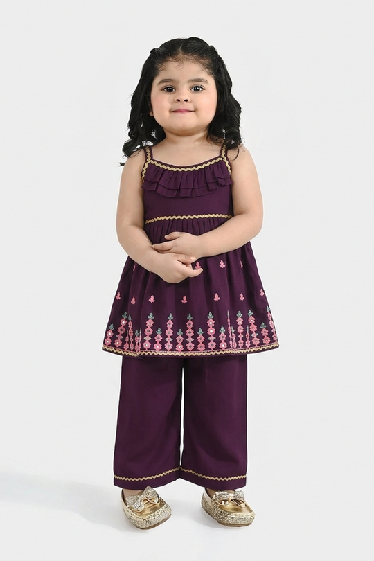 Infant Girls Poly Cambric 2-Piece Set (Maehka Gul) - Purple