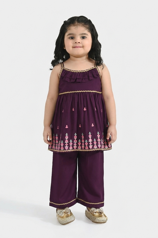 Infant Girls Poly Cambric 2-Piece Set (Maehka Gul) - Purple
