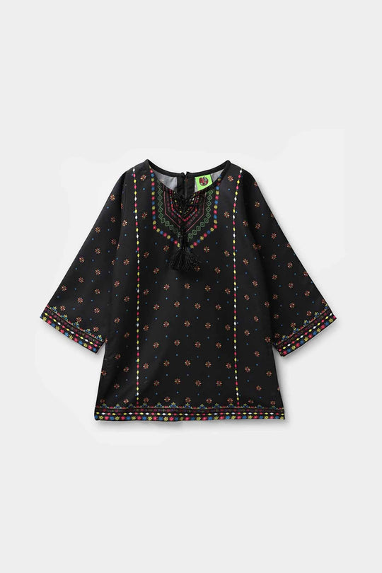 Infant Girls Poly Cambric Printed Kurti - Black