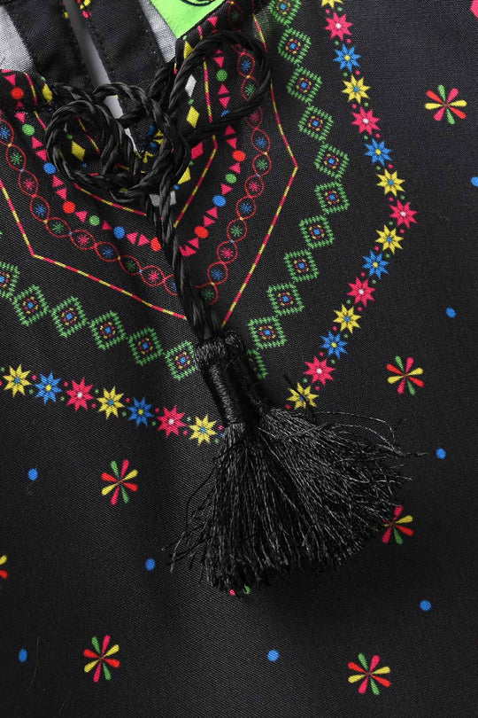 Infant Girls Poly Cambric Printed Kurti - Black