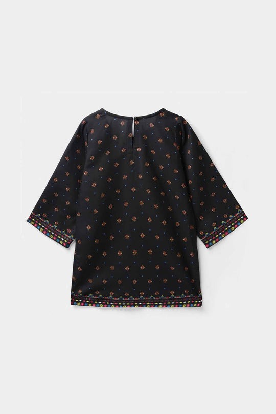 Infant Girls Poly Cambric Printed Kurti - Black