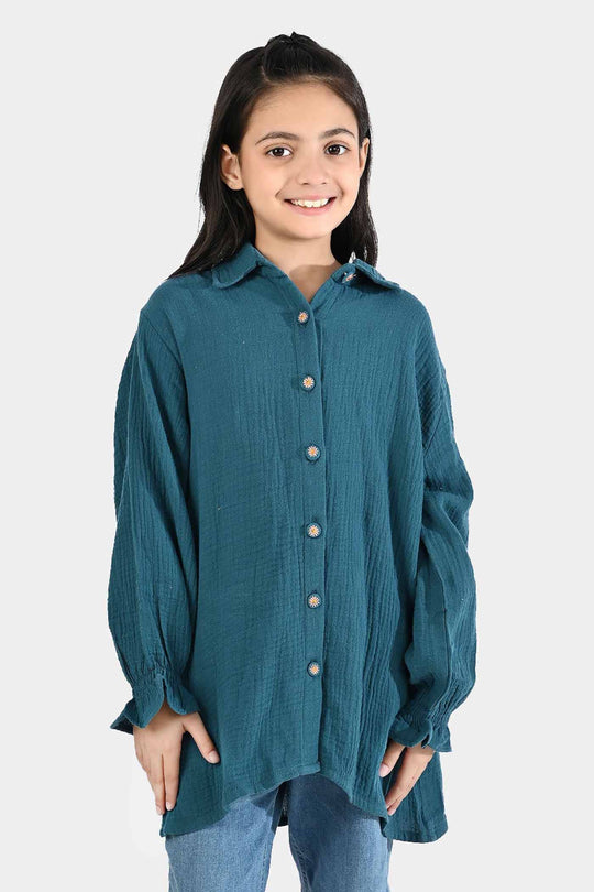 Girls Cotton Casual Top - Teal Green