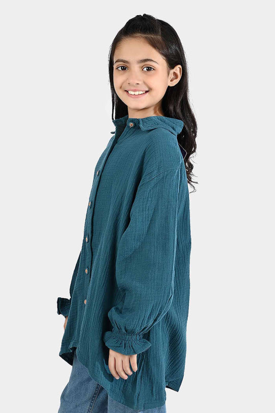 Girls Cotton Casual Top - Teal Green
