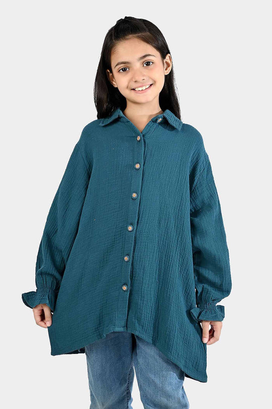 Girls Cotton Casual Top - Teal Green