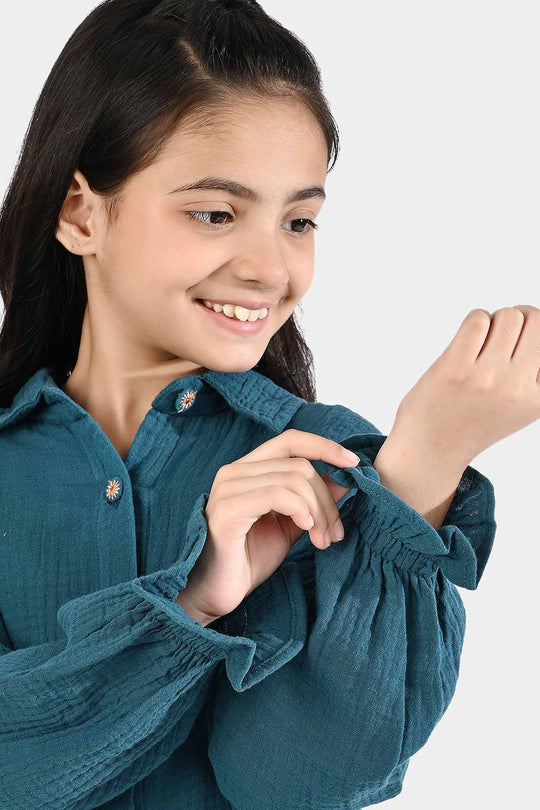 Girls Cotton Casual Top - Teal Green