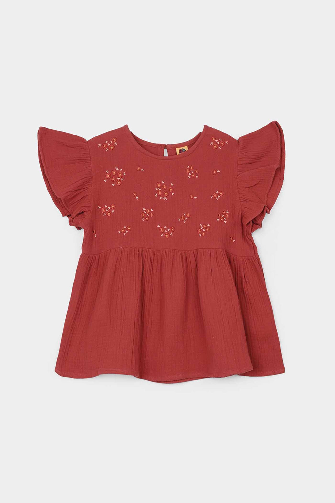 Girls Cotton Embroidered Co-Ord Set - Rust