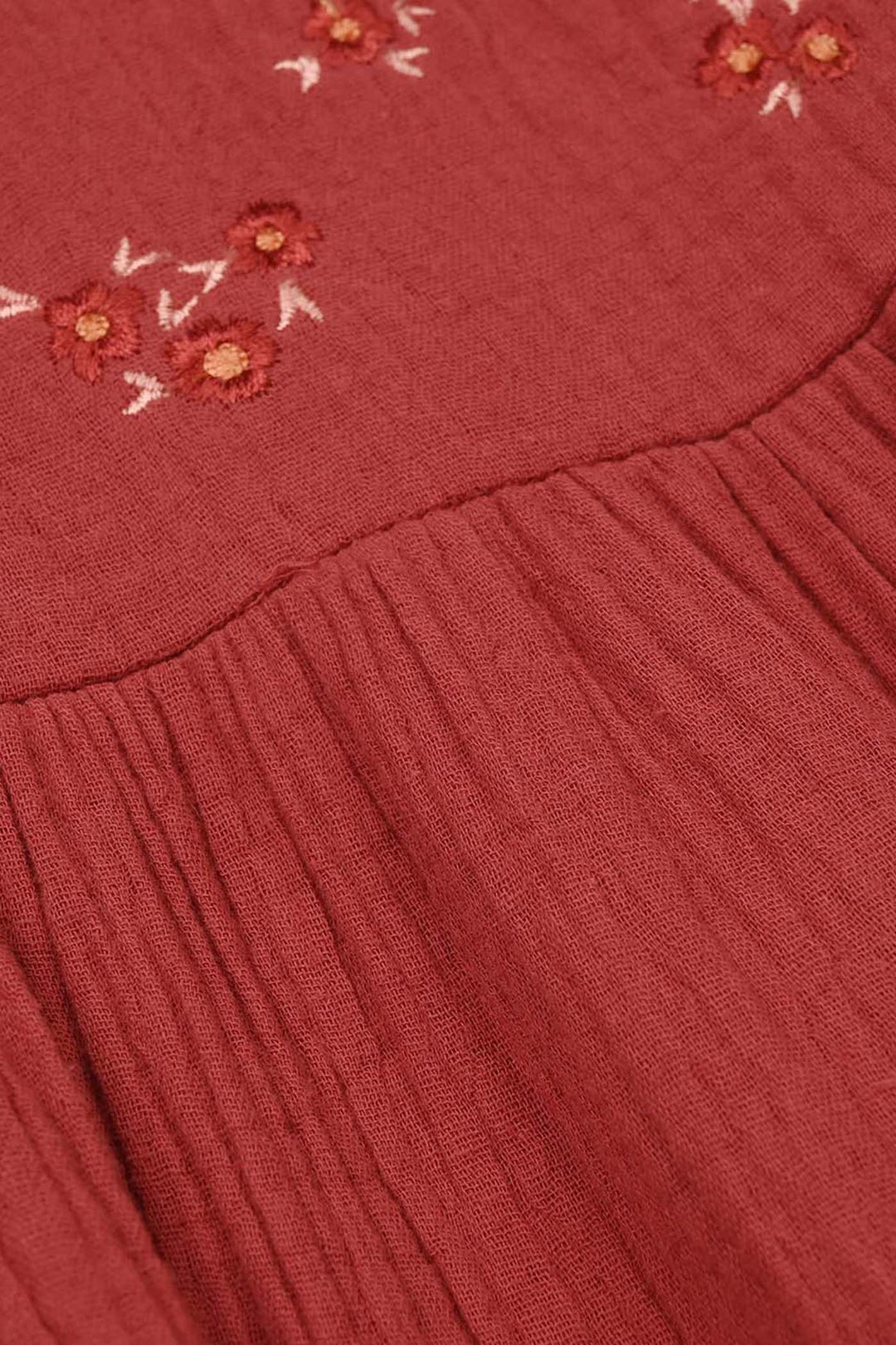 Girls Cotton Embroidered Co-Ord Set - Rust