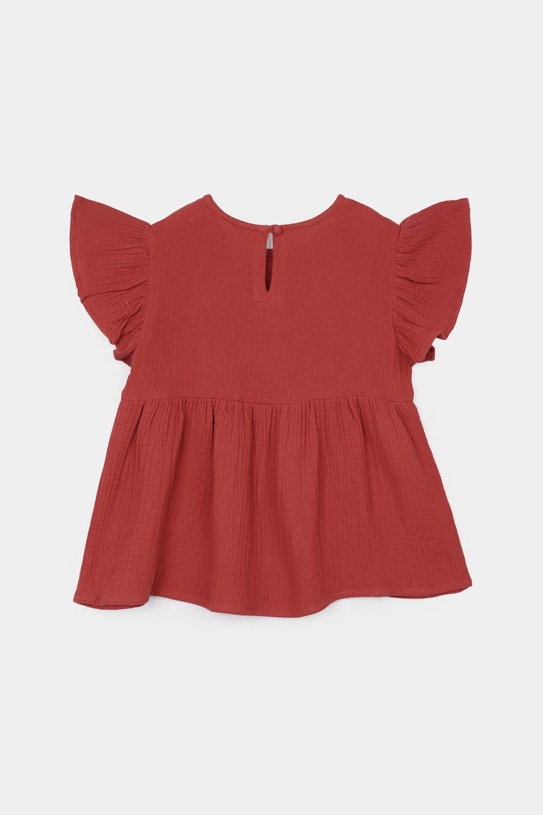 Girls Cotton Embroidered Co-Ord Set - Rust