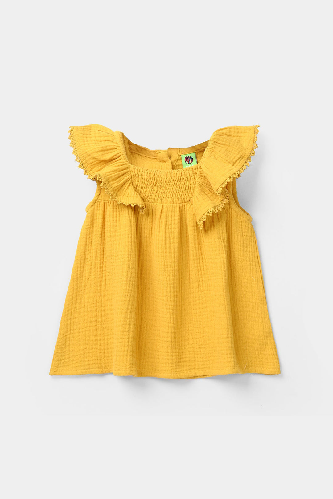 Infant Girls Cotton Casual Frock - Yellow
