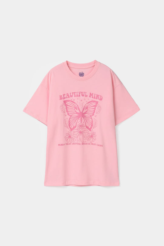 Girls Cotton Jersey T-Shirt (Butterfly) - Pink