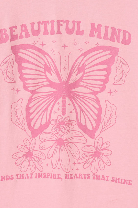 Girls Cotton Jersey T-Shirt (Butterfly) - Pink